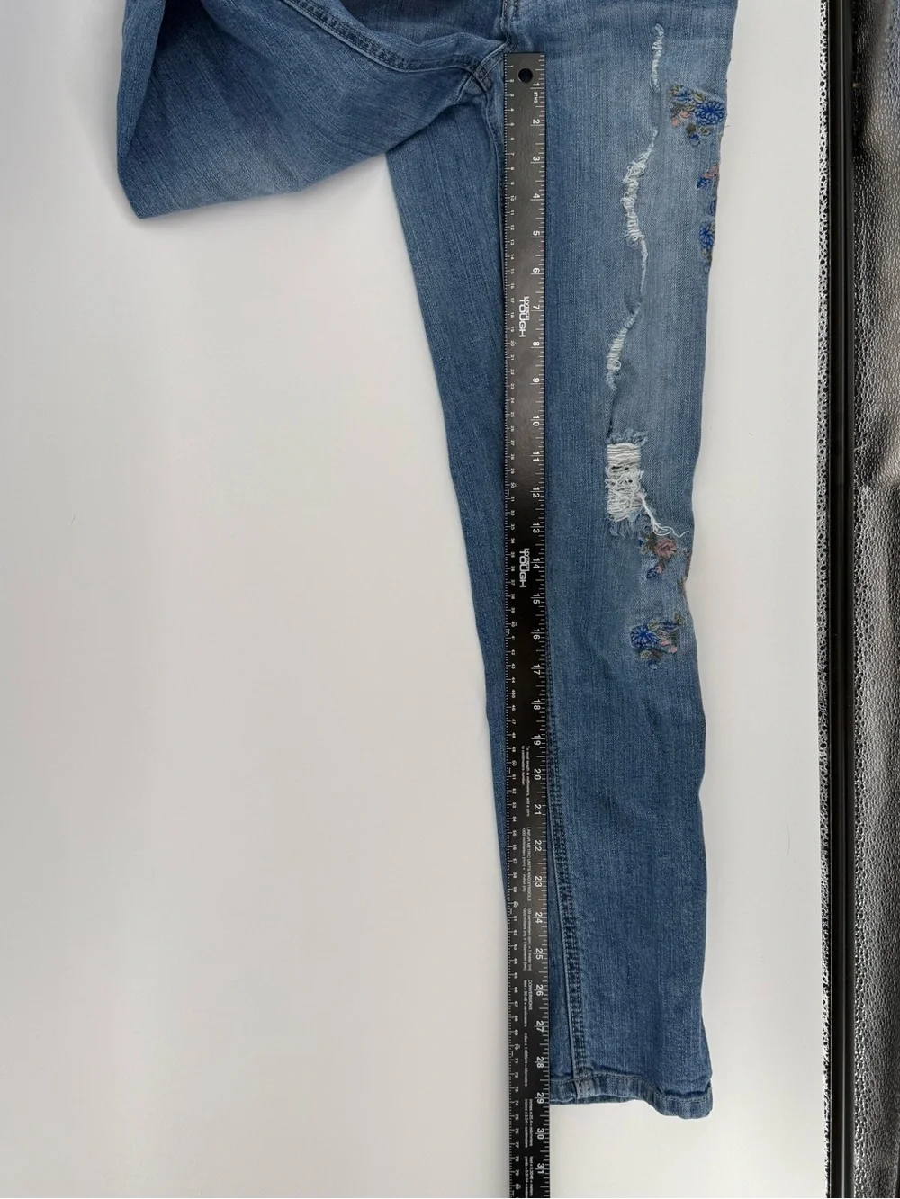 Democracy Light Blue Distressed Jeans with Floral Embroidery